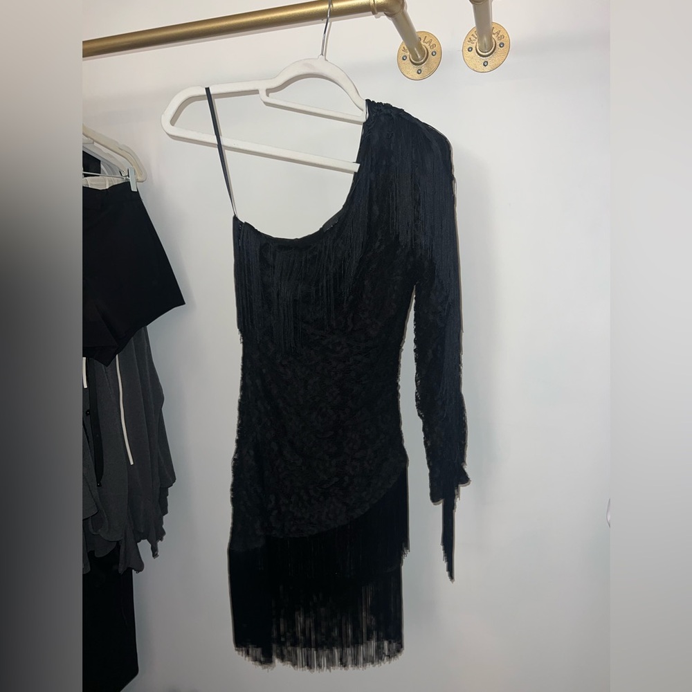 Dundas Lace & Fringe One Shoulder Mini Dress size 38